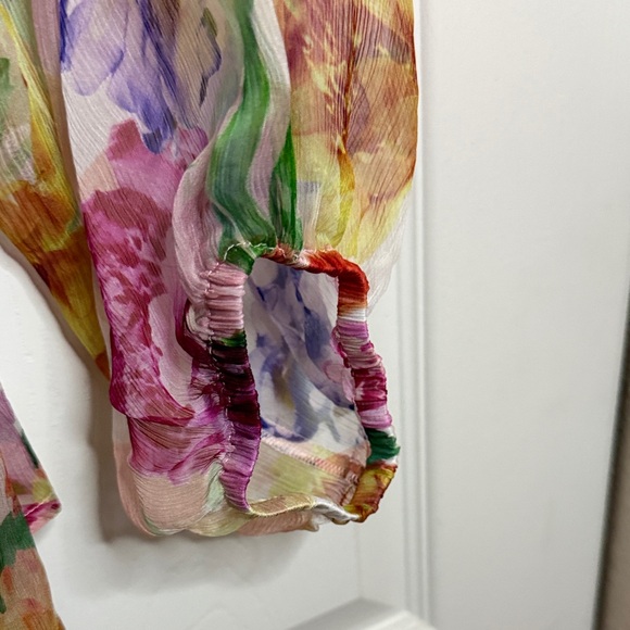 Johnny Was 100% Silk Floral Tunic Blouse 1X Boho Sheer Peasant Top - Picture 7 of 9